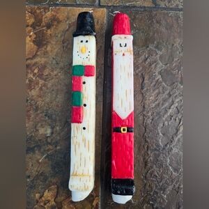 Vintage Christmas 10” Holiday Sculpture Candles 2pk Snowman Santa Springwater